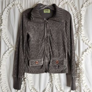 Vintage Y2K Juicy Couture Velour Brown Gray Sweatshirt Zip-up Juniors sz Large